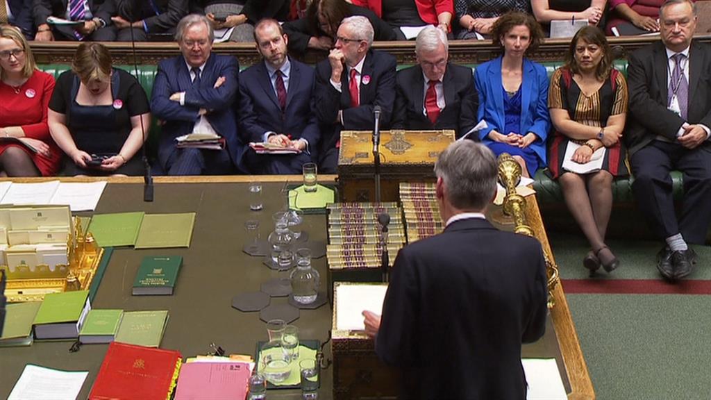 Show us the numbers: The chancellor delivers his statement as the Labour frontbench watches on PICTURE: BBC PARLIAMENT