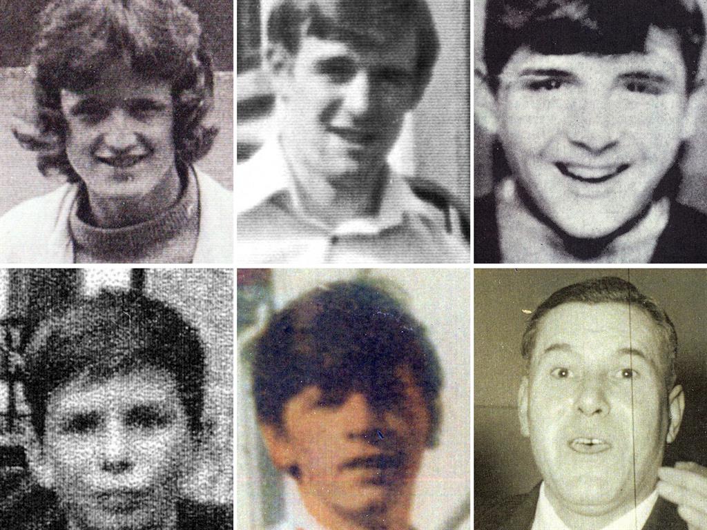 Tragic: (top row, left to right) Michael Kelly, Michael McDaid, Hugh Gilmore and (bottom row, left to right) Kevin McElhinney and William Nash, who were all killed on Bloody Sunday, and John Johnston, who was shot on that day but died from an brain tumour four months later PICTURES: PA