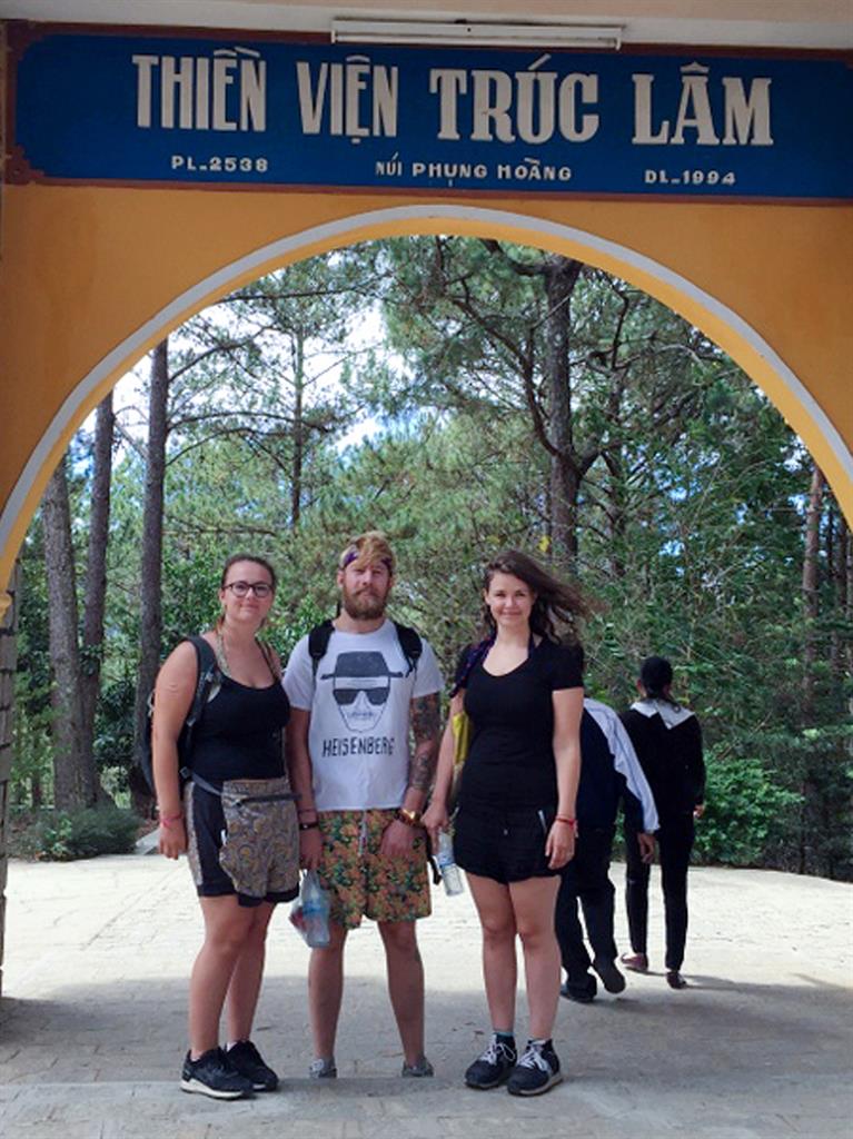No warning: Sisters Izzy Squire (left) and Beth Anderson with their friend Christian Sloan near Da Lat in Vietnam during their holiday