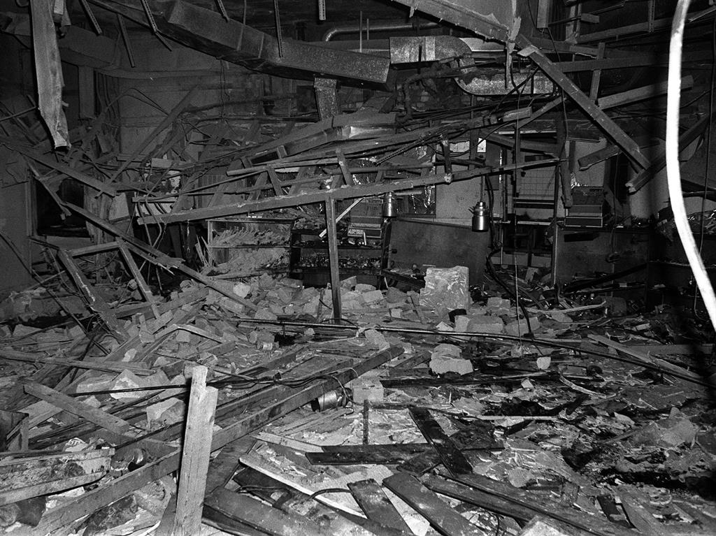 Devastation: A mass of rubble, the remains of the Mulberry Bush after the bomb exploded PICTURE: PA