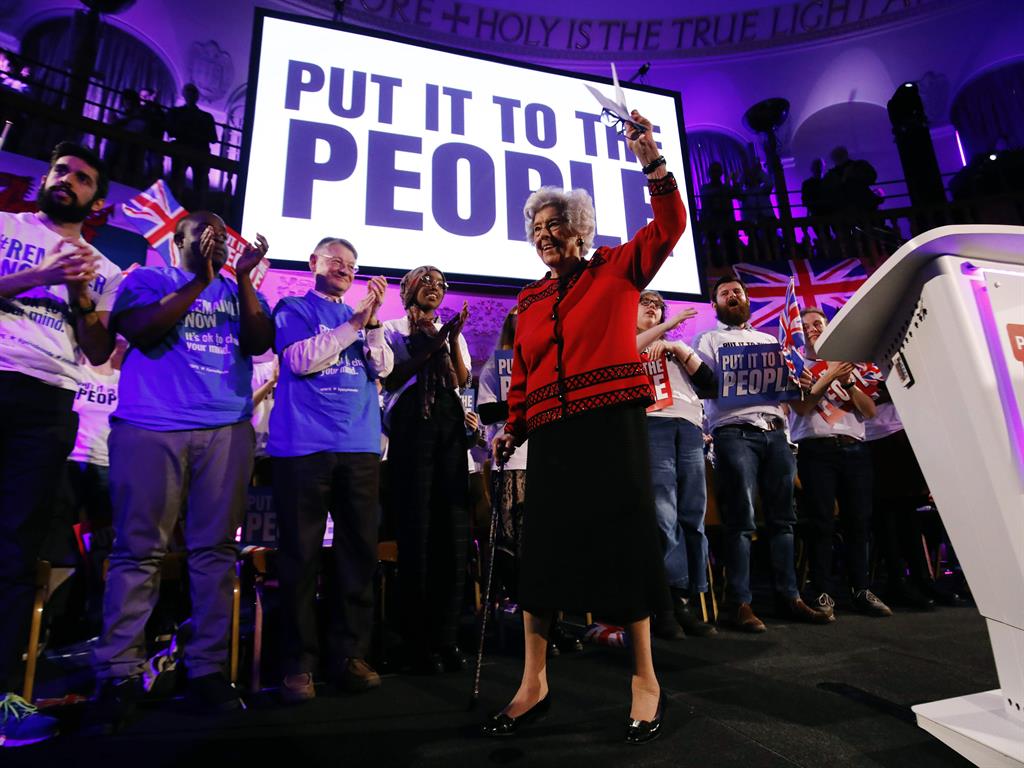 Speech: Baroness Betty Boothroyd at the rally in Westminster PICTURE: GETTY