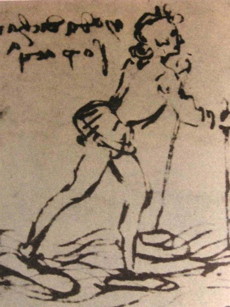 Leonardo’s shoes for walking on water were not a success PICTURE: BORTOLON, THE LIFE AND TIMES OF LEONARDO, PAUL HAMLYN