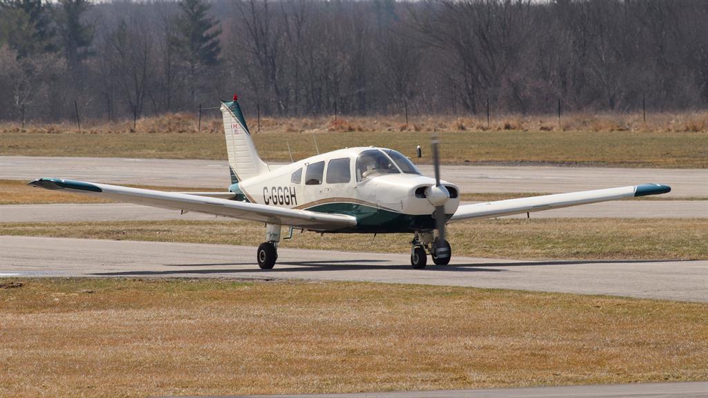 Flying high: Maksim taxis in the Piper PA-28 plane