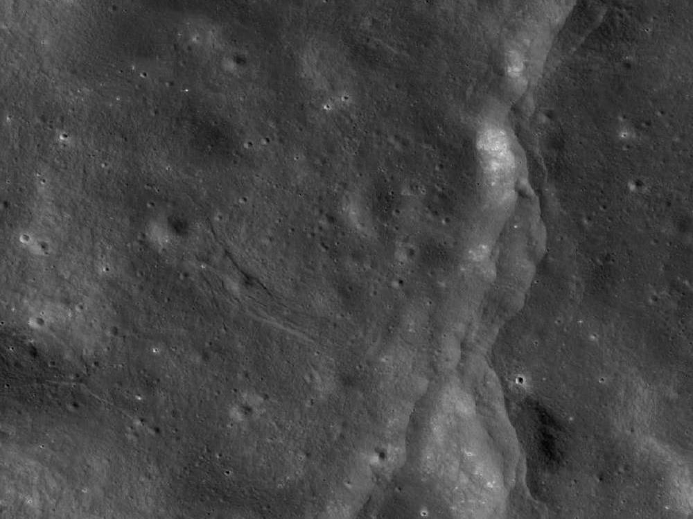 A 3.5km wide view of part of the moon disturbed by faults