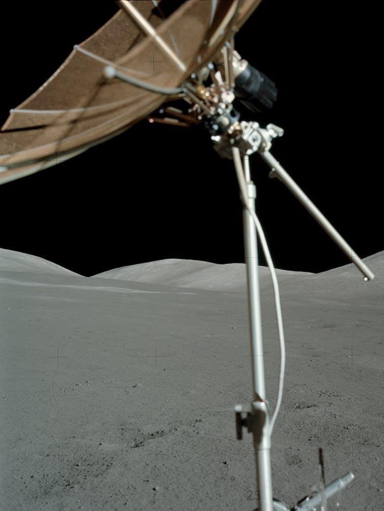 The Lee-Lincoln scarp sweeping across the valley floor and making a turn as it cuts up the valley side on the right PICTURE: NASA APOLLO 17 IMAGE LIBRARY (FRAME AS17-137-20897)