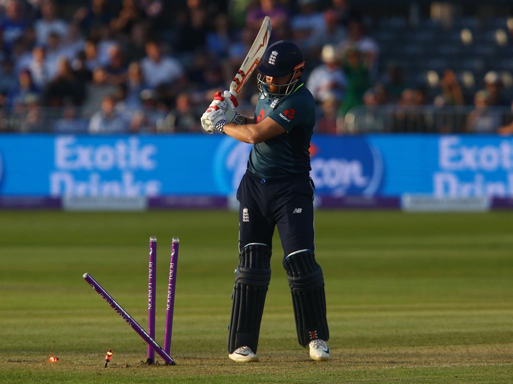 Reprimanded: Bails fly as England's Jonny Bairstow loses his wicket for 128 runs PICTURE: GETTY