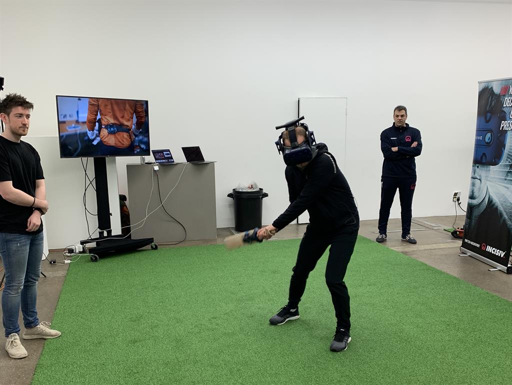 In the firing line: Kieran Alger faces a virtual barrage of fast-bowling deliveries