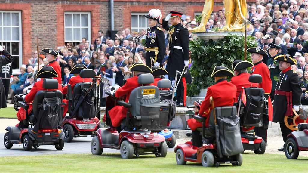 Roll-call: Prince Harry attends the annual Founder's Day Parade at Royal Hospital Chelsea PICTURE: GETTY
