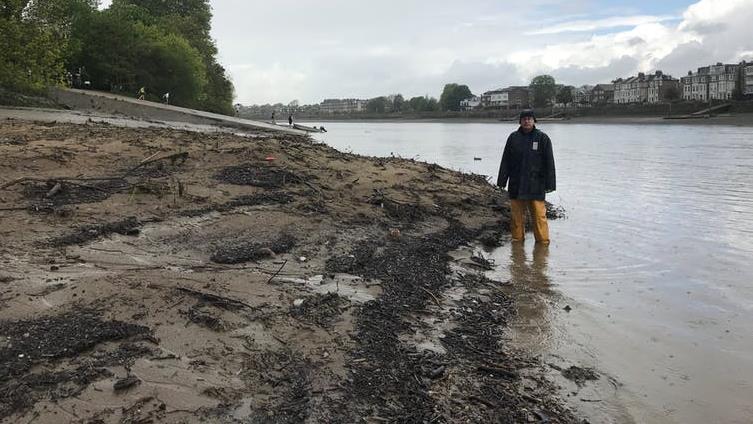 Wipe out: A large wet wipe reef on the south bank just upstream of Hammersmith Bridge PICTURE: KATY McCOY, AUTHOR PROVIDED