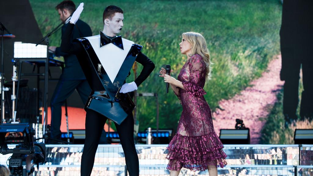No time to mime: Kylie belted out her classics on Glastonbury's Pyramid stage PICTURE: REX