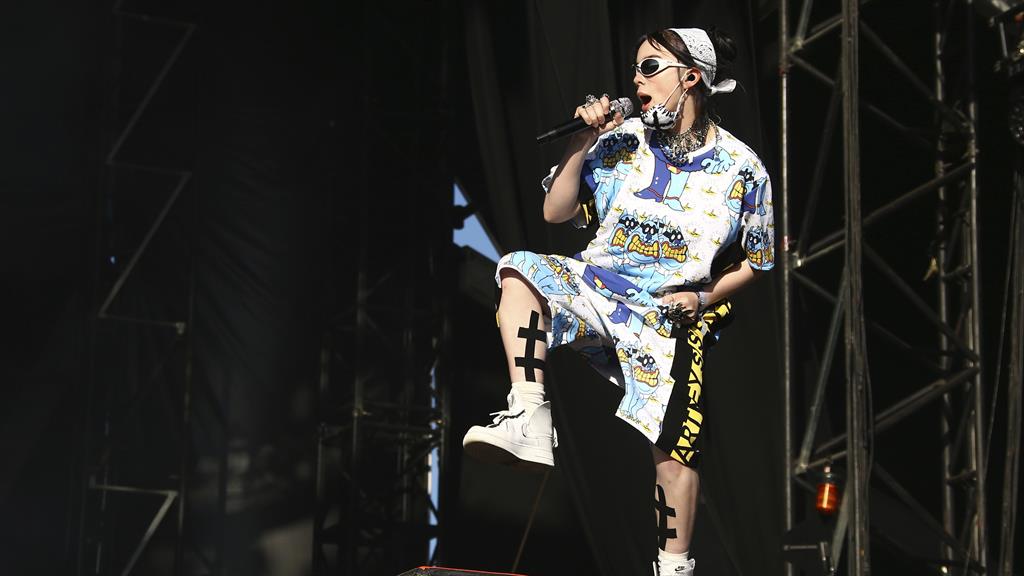Well worthy: Singer Billie Eilish performs on the final day of Glastonbury at Worthy Farm PICTURE: AP