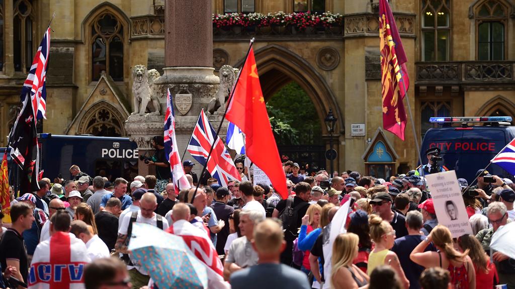Protest: Tommy Robinson supporters in Westminster