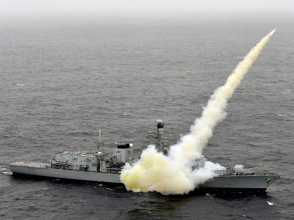 Show of power: HMS Montrose during a successful test-firing of a powerful 800mph Harpoon missile back in 2013 PICTURE: PA