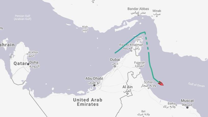 Follow the line: Map showing the route of the oil tanker British Heritage through the Straits of Hormuz PICTURE: PA