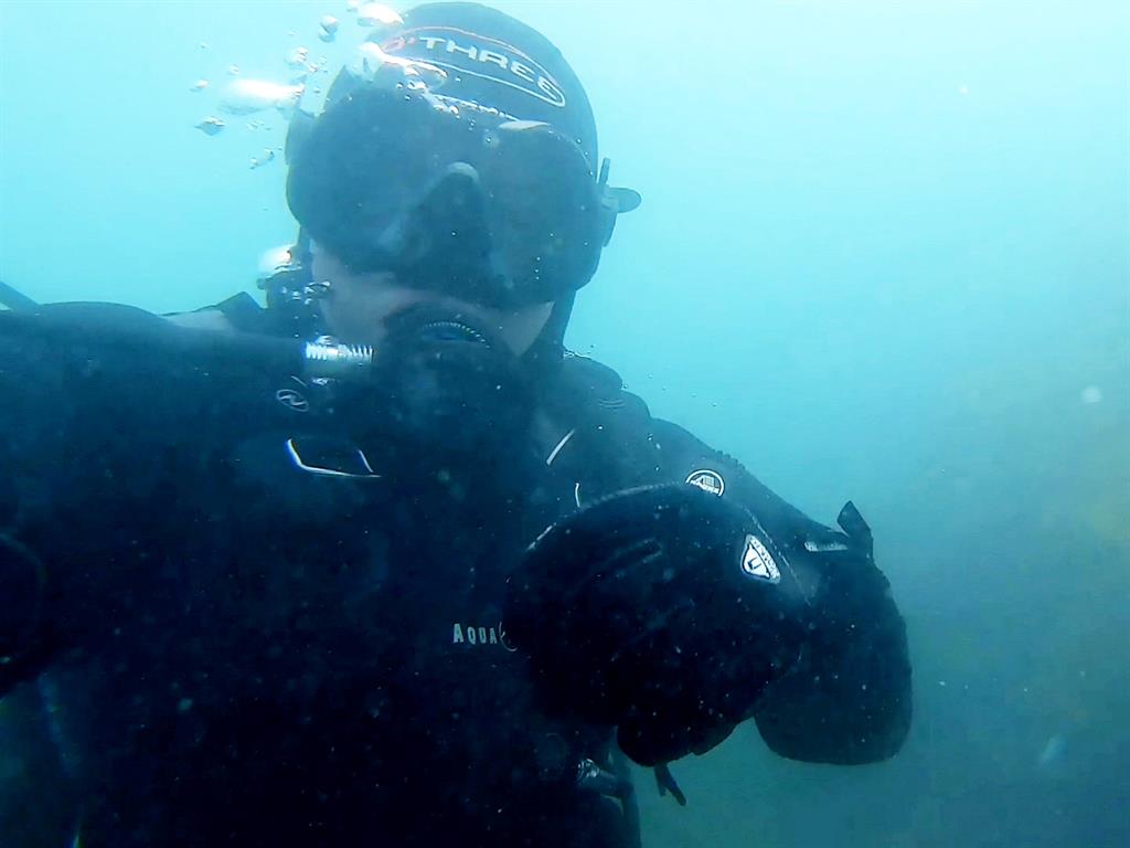 Deep sea rescue: Peter Love being was filmed as he came to the shark's aid