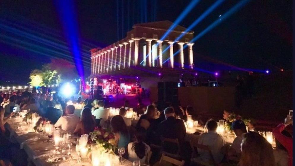 Gang’s all Hera: Guests gathered at the temple for a gig by Coldplay’s Chris Martin
