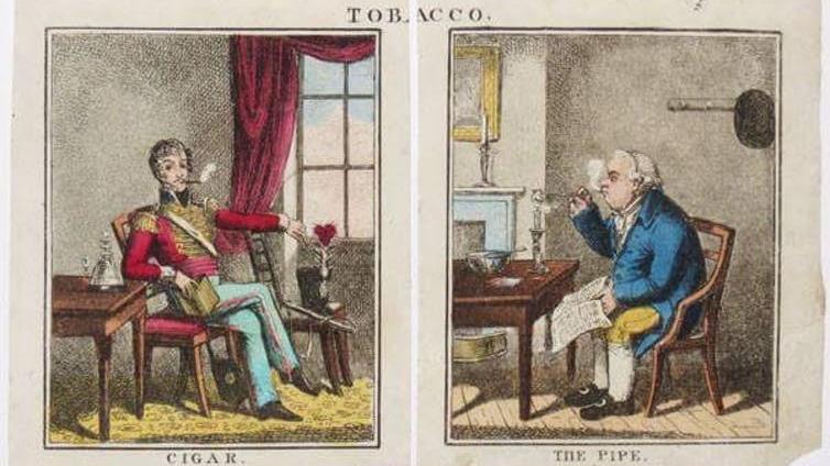 Contrasting views: On the left a fashionable cigar smoker and on the right a rather less fashionable pipe-smoker, c.1805 PICTURE: OWN COLLECTION