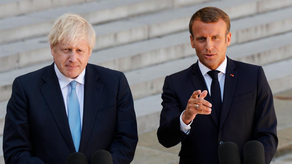 Facing the press: Boris Johnson and Emmanuel Macron before their talks began PICTURE: GETTY