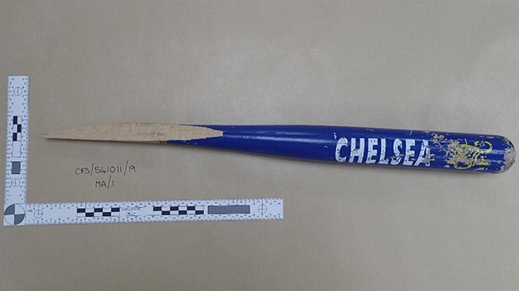 Weapon: Fuller’s Chelsea FC baseball bat