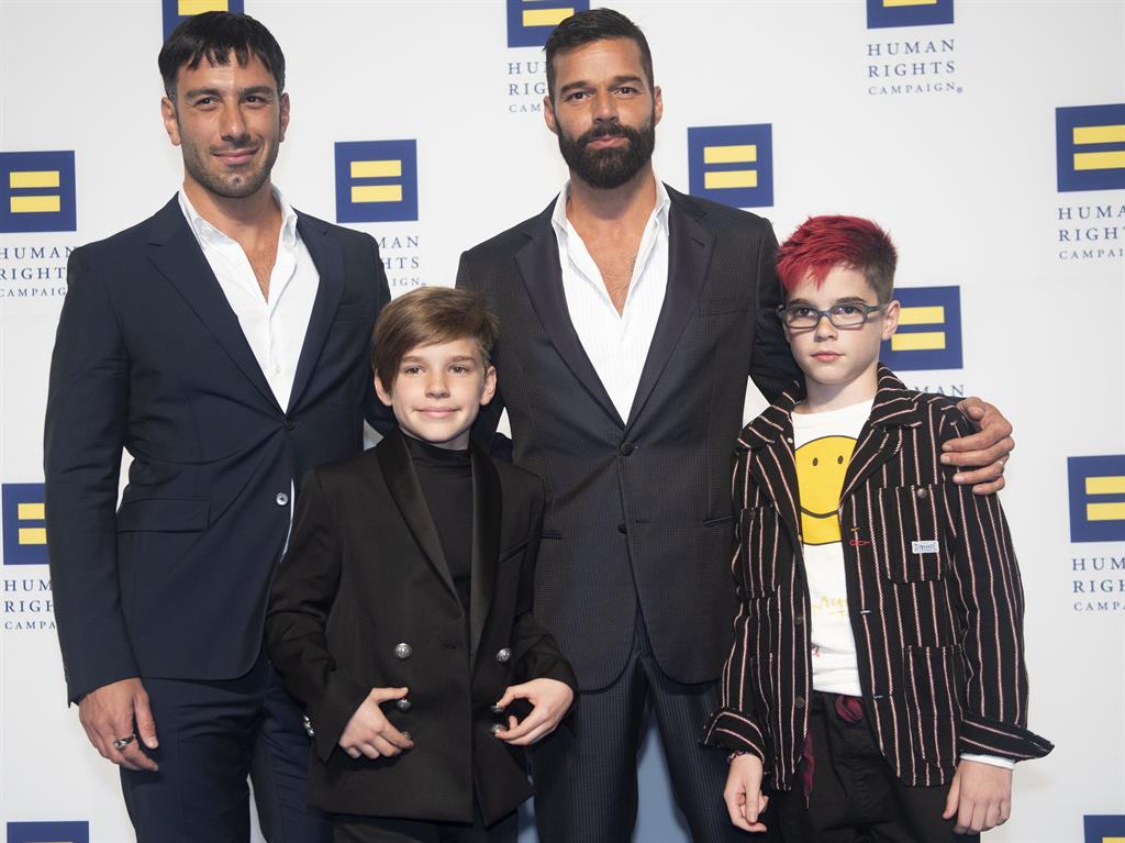 Light of my life: Ricky Martin, his husband Jwan Yosef and their twins arrive at the 2019 Human Rights Campaign National Dinner PICTURE: AP