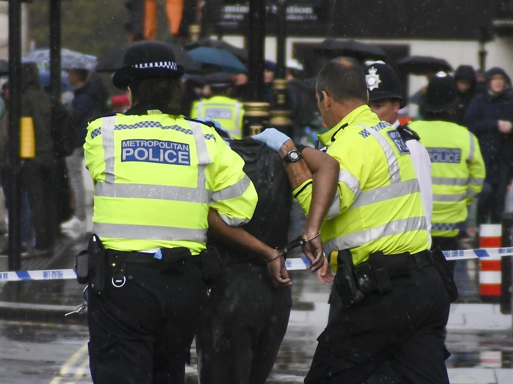 Cuffed: The man was detained under the Mental Health Act and taken to hospital PICTURE: AP