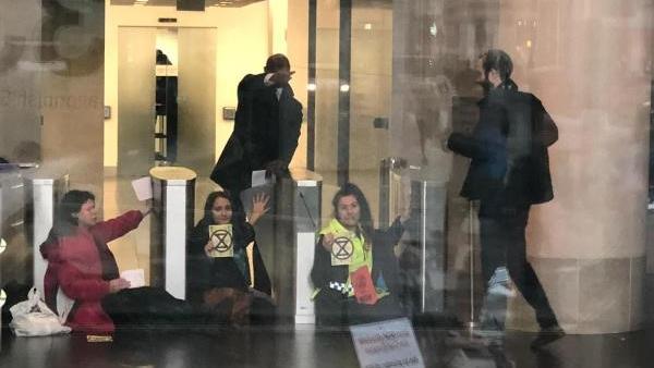 Glued to the spot: The protest last year at the offices of Global Coal Management PICTURE: ANGELA DITCHFIELD