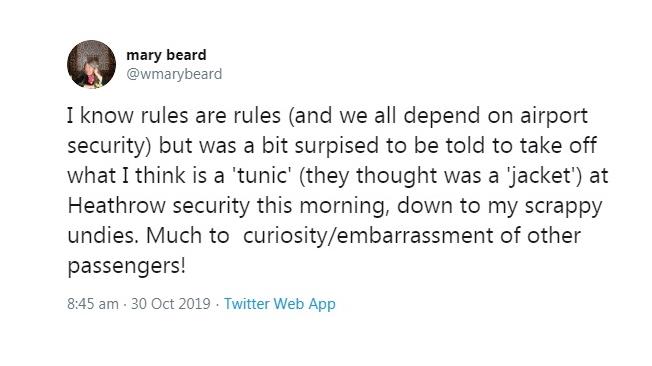 Dressing down: Prof Beard’s tweet yesterday