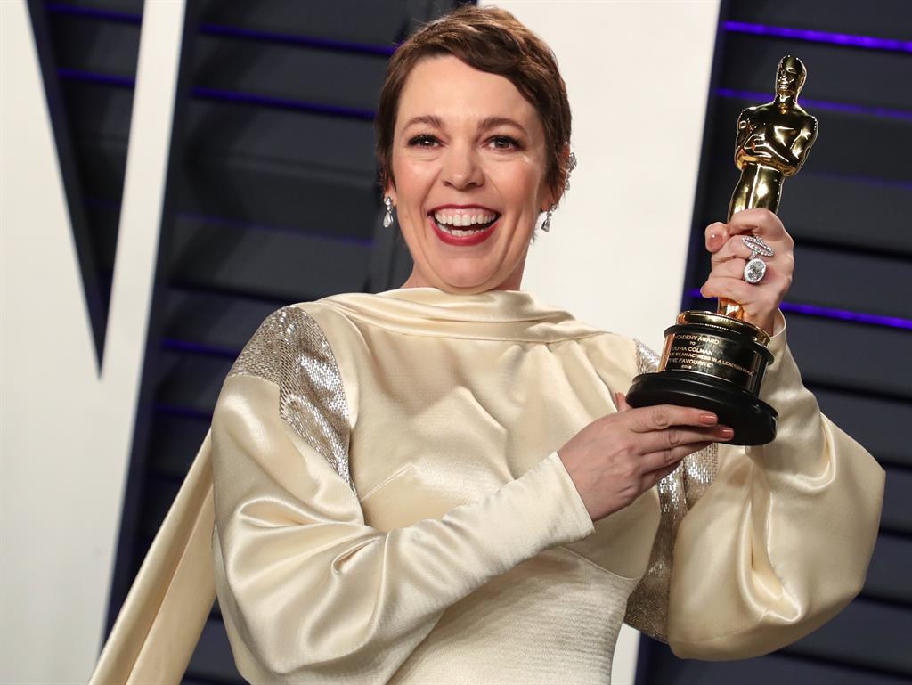 Fuzzy: Colman with her Oscar for her performance in The Favourite