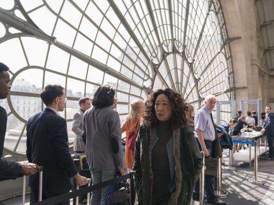 Spy games: Killing Eve’s Eve Polastri (Sandra Oh) in a shot that echoes The 39 Steps PICTURE: BBC
