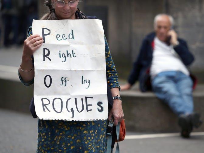 Disillusioned: A protester makes her feelings about 2019’s extended parliamentary prorogation clear PICTURE: PA