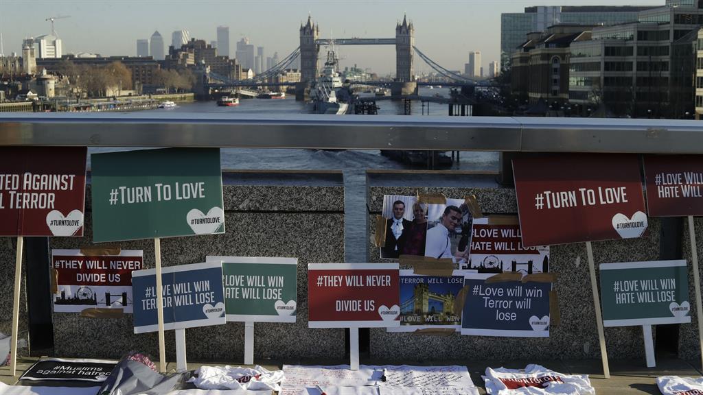 United: Tributes placed by the Faiths Forum for London on London Bridge