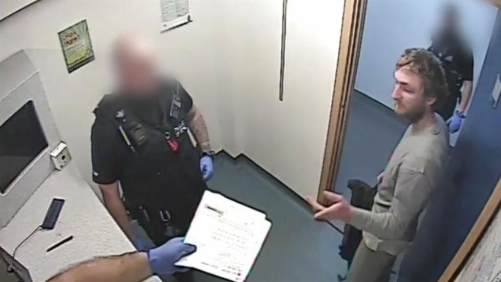 Let go: Footage of Lewis-Ranwell in police custody after he was released for the second time