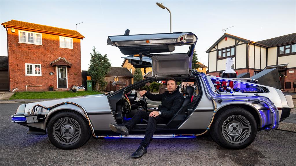 Talk of the town: James, 37, inside the DeLorean