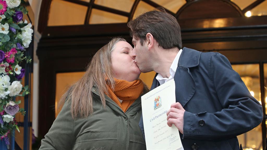 Sealed with a kiss: Rebecca Steinfeld and Charles Keidan today