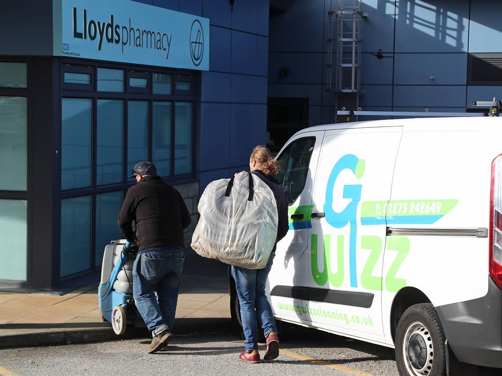 No chances: Cleaning equipment arrives at County Oak medical centre in Brighton, and Ms Greenwood (below) PA