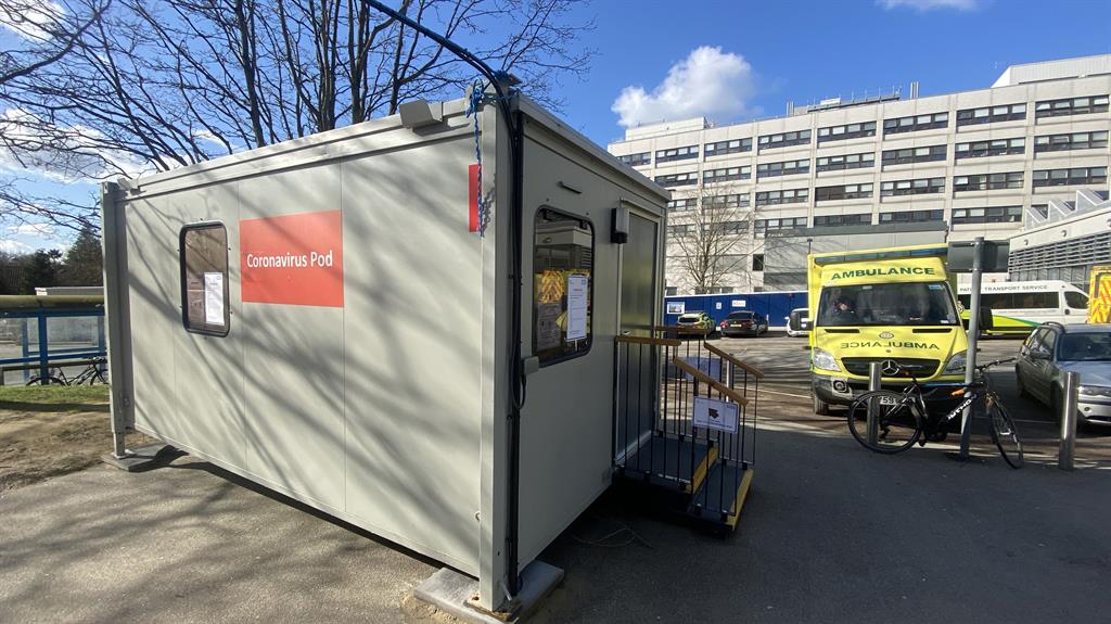 Hiding place: A coronavirus pod at the John Radcliffe Hospital in Oxford PCITURE: GETTY
