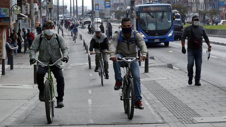 Dedicated lanes: Cyclists use city centre routes in Bogota, Colombia PICTURE: EPA-EFE/MAURICIO DUENAS CASTANEDA