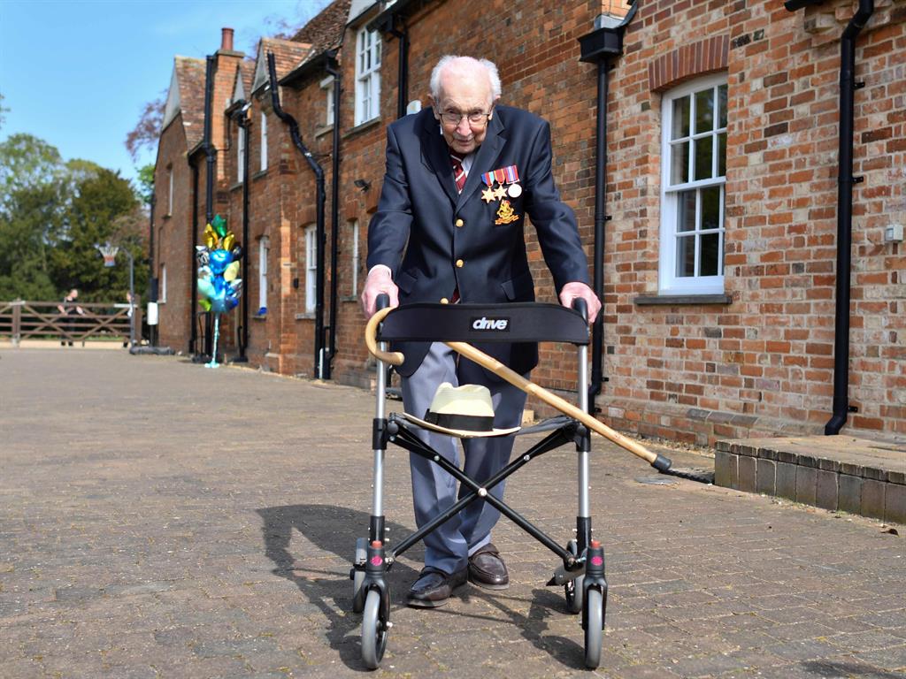 Fundraising hero: Captain Tom Moore walked laps around his garden to raise money for the NHS