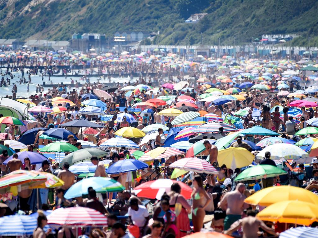 Packed: Visitors enjoy the hot weather in Bournemouth