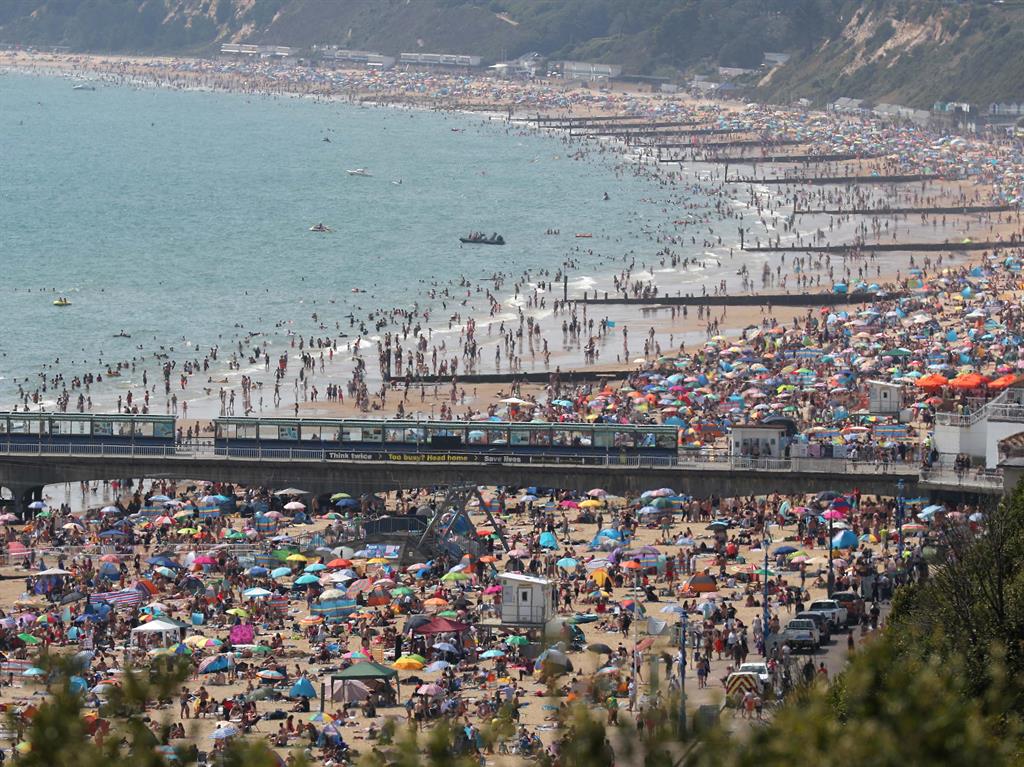 Packed: Topday's scene on Bournemouth beach
