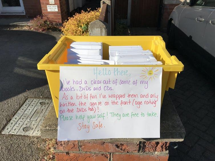 Take one: Gifts left on the kerb for neighbours on a street in Nottingham PICTURE: ANDREW ROBINSON
