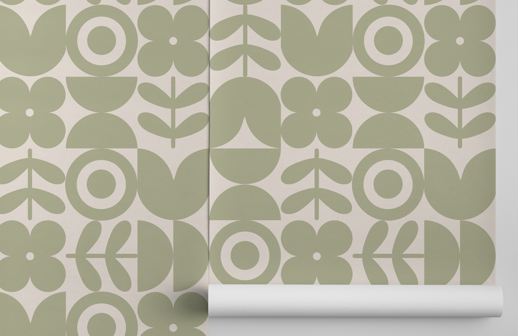 Papier Peint Rétro Vert à Motifs Géométriques et Fleuris Hovia FR