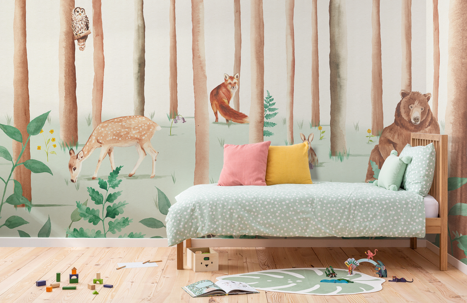 Papier Peint Animaux de la Forêt à l’Aquarelle | Hovia FR