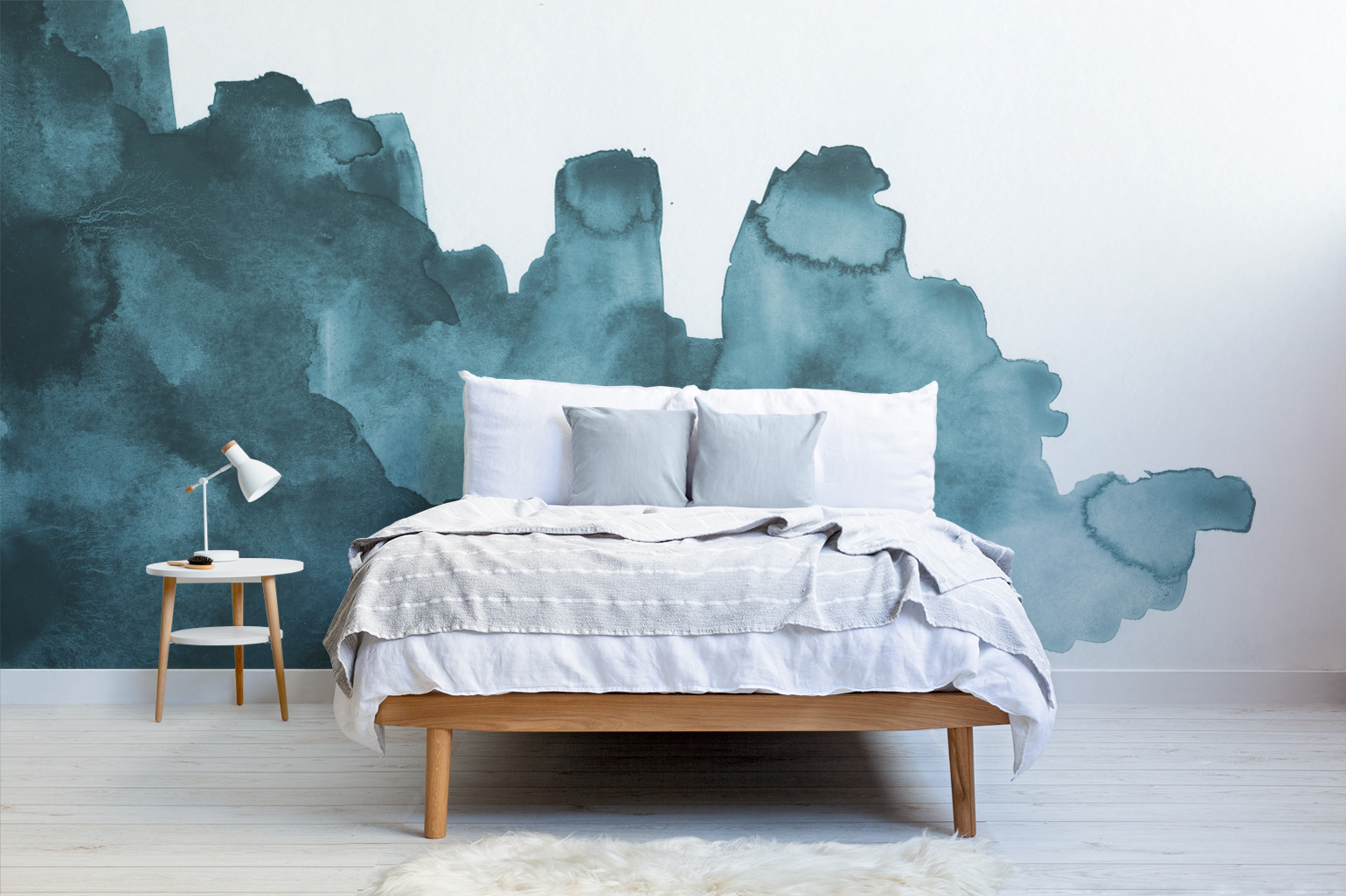 Teal Wall Mural Watercolour Effect Design MuralsWallpaper