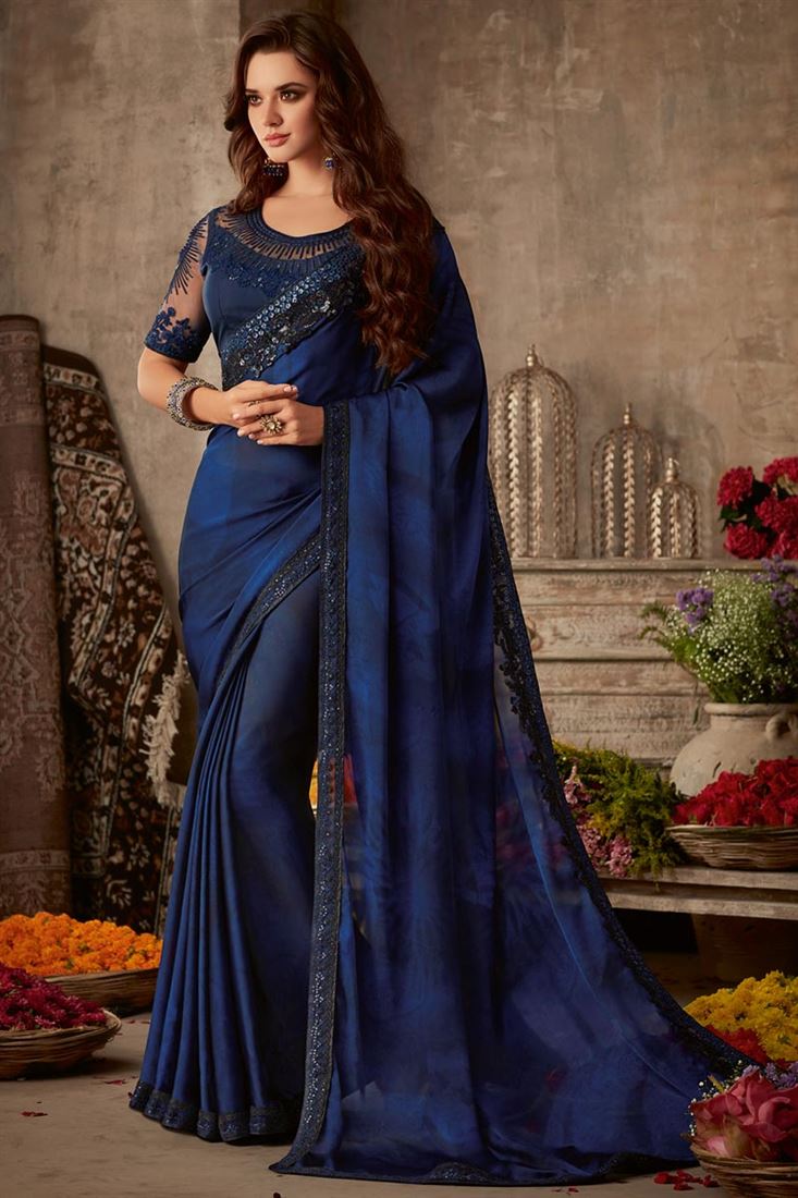 blue party saree