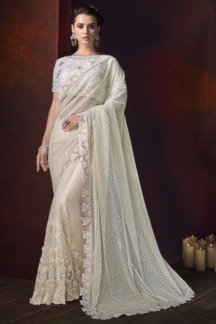 white colour party wear saree