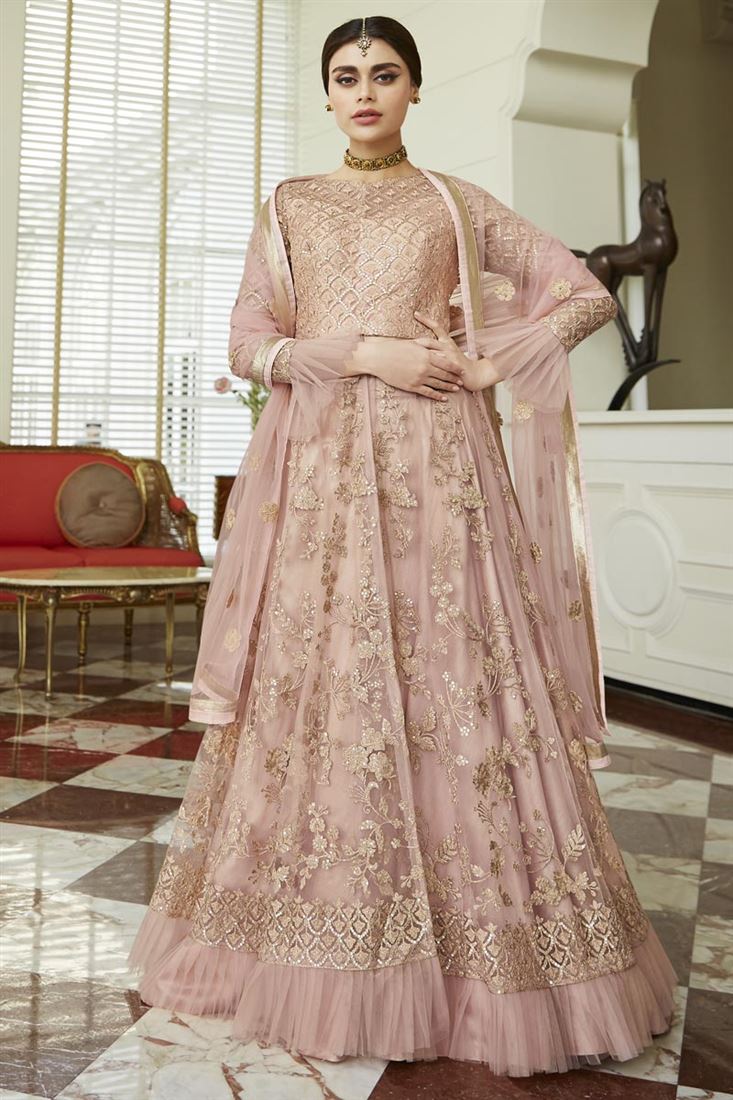 Light Pink Embroidered Anarkali Style Lehenga Dress Lehengas Designer Collection