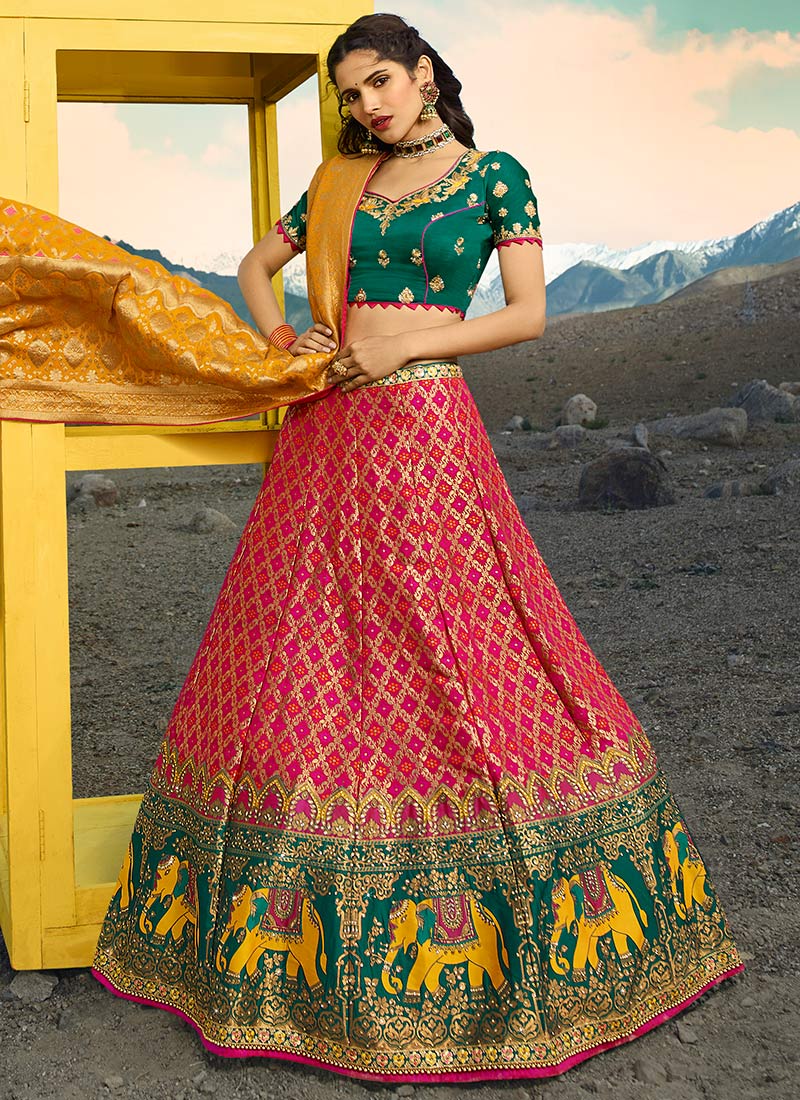 Pink And Teal Art Silk Lehenga Choli Lehengas Designer Collection