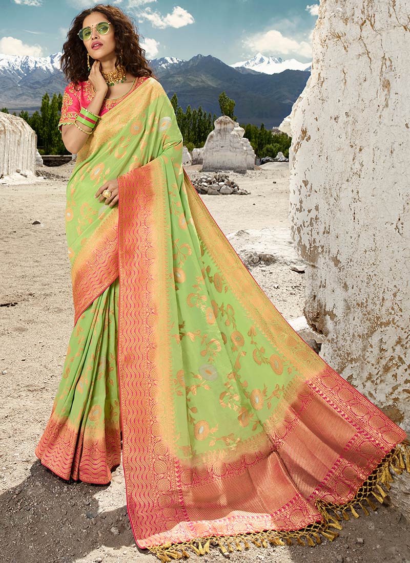 Light Green Banarasi Silk Traditional Saree - Sarees Designer Collection