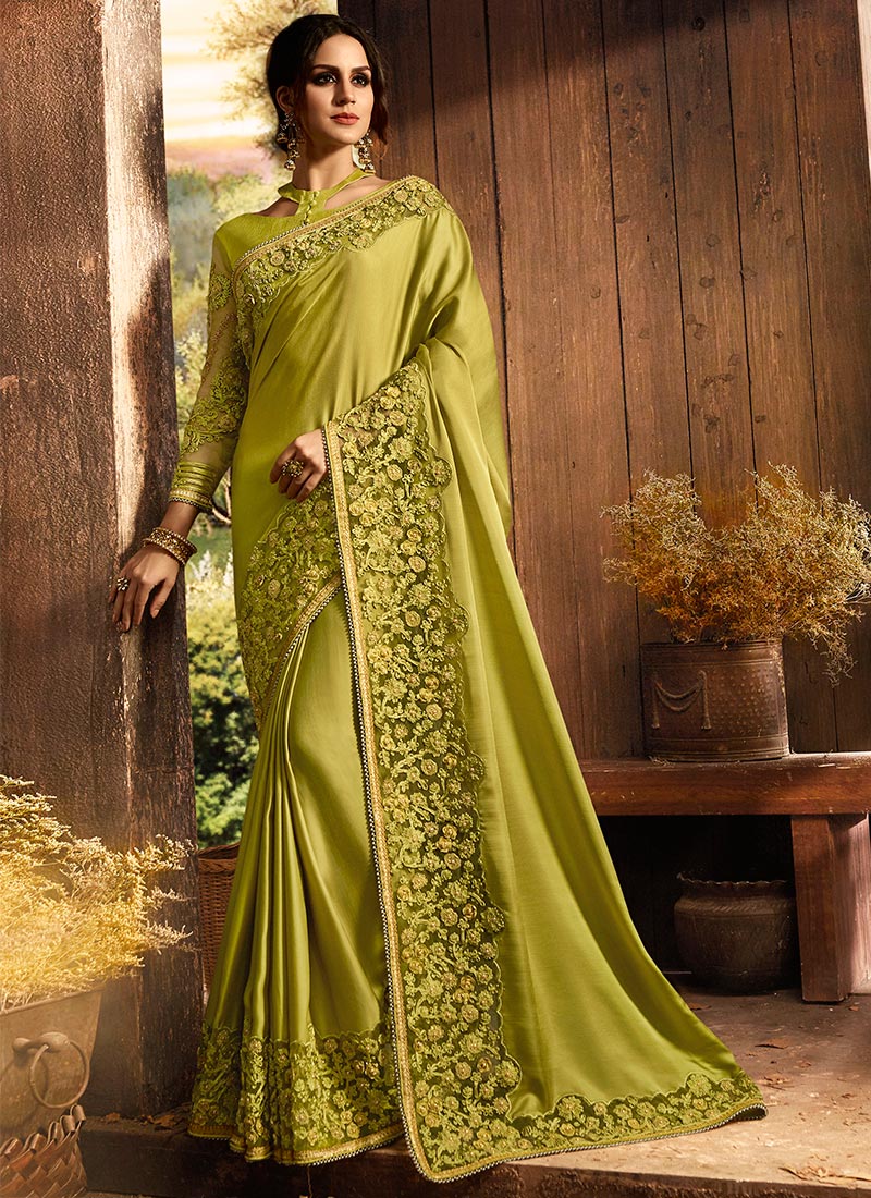 Parrot Green Embroidered Wedding Saree Sarees Designer Collection
